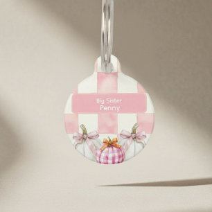 Herfst Pink Pumpkin Gingham Baby shower Big Sister Huisdierpenning