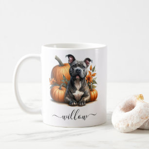 Herfst Pitbull Dog Mok met gepersonaliseerde naam