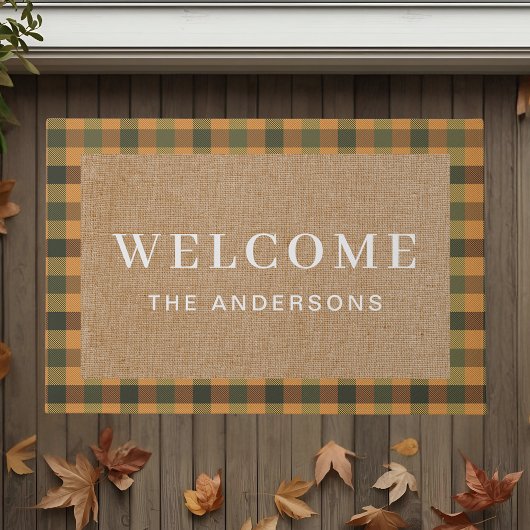 Herfst Plaid Aangepaste Familienaam Welkom Deurmat
