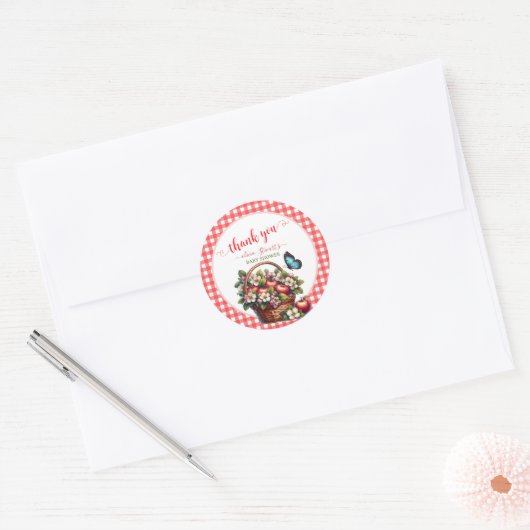 Herfst plaid Apple thema Baby shower bedankt Ronde Sticker (Envelop)