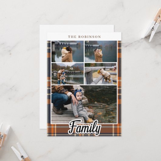 Herfst Plaid Blauw Sinaasappel Aangepaste familien Kaart (Voorkant / Achterkant in situ)