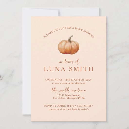 Herfst Plaid een beetje pompoen Baby shower Kaart (Voorkant)