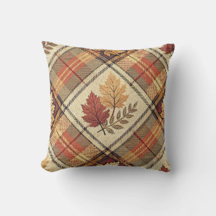 Herfst Plaid Esdoornbladeren Patchwork Tartan Patr Kussen