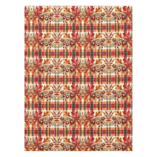 Herfst Plaid met Bladeren en Eikels Tafelkleed (Voorkant)
