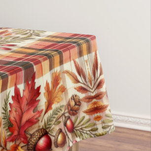 Herfst Plaid met Bladeren en Eikels Tafelkleed