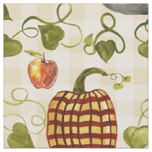 Herfst Plaid Pompoenen Appels Op Gouden Gingham