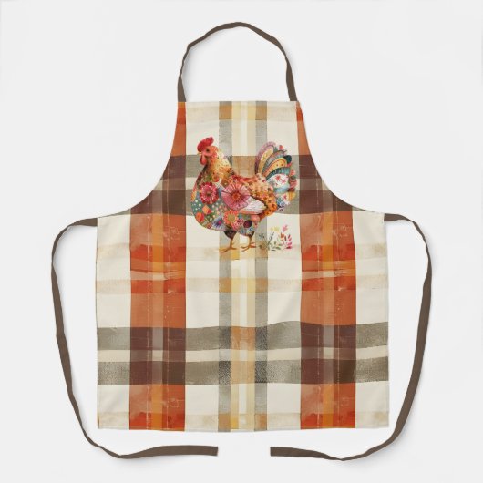 Herfst Plaid schort met Kleurrijk Haan Ontwerp (Voorkant)