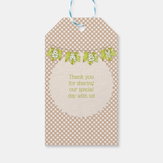 Herfst Plaid Teddy Bear Pompoen Bladeren Sage Cadeaulabel (Achterkant)