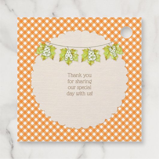 Herfst Plaid Teddy Bear Pompoenbladeren Bedankjes Labels (Achterkant)