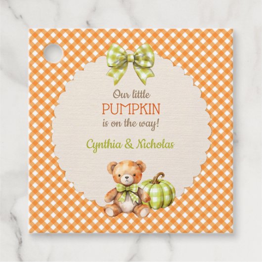Herfst Plaid Teddy Bear Pompoenbladeren Bedankjes Labels (Voorkant)
