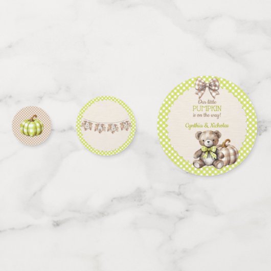 Herfst Plaid Teddy Bear Pompoenbladeren Confetti (Achterkanten)