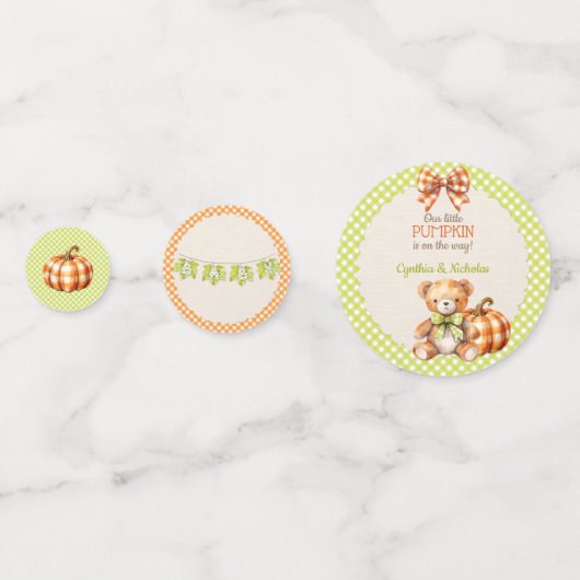 Herfst Plaid Teddy Bear Pompoenbladeren Confetti (Voorkanten)