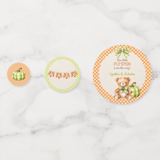 Herfst Plaid Teddy Bear Pompoenbladeren Confetti (Achterkanten)