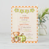 Herfst Plaid Teddy Bear Pompoenbladeren Kaart (Staand voorkant)