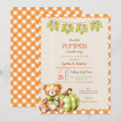 Herfst Plaid Teddy Bear Pompoenbladeren Kaart (Voorkant / Achterkant)