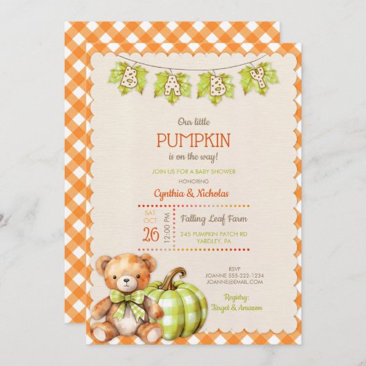 Herfst Plaid Teddy Bear Pompoenbladeren Kaart (Voorkant / Achterkant)