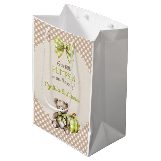 Herfst Plaid Teddy Bear Pompoenbladeren Medium Cadeauzakje (Voorkant Gekanteld)