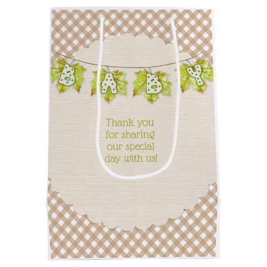 Herfst Plaid Teddy Bear Pompoenbladeren Medium Cadeauzakje (Achterkant)