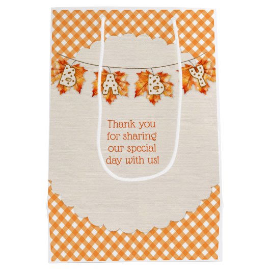 Herfst Plaid Teddy Bear Pompoenbladeren Medium Cadeauzakje (Achterkant)