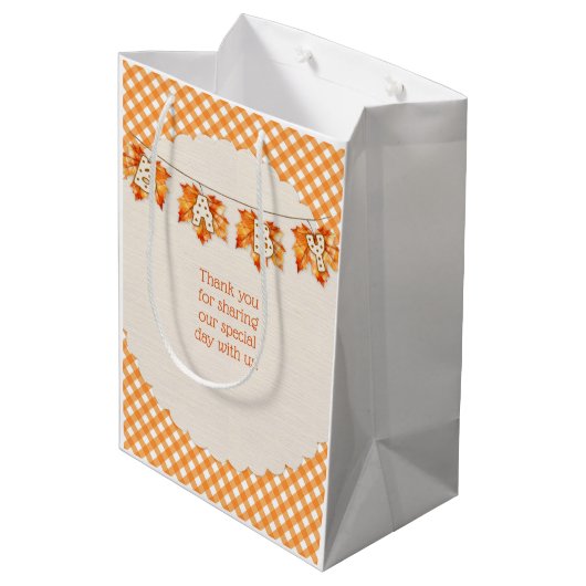 Herfst Plaid Teddy Bear Pompoenbladeren Medium Cadeauzakje (Achterkant Gekanteld)