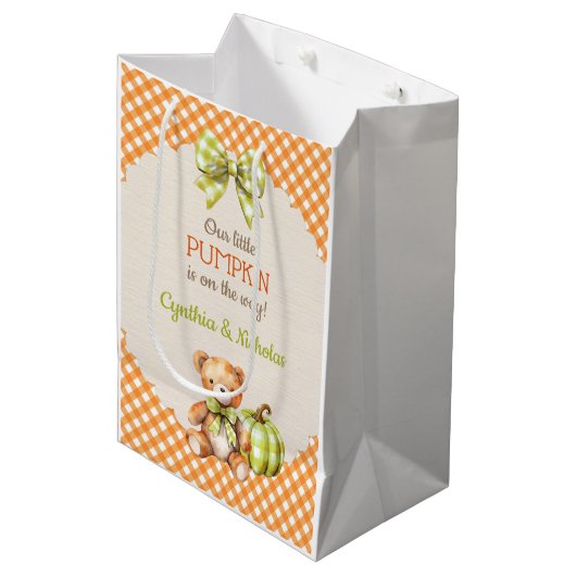 Herfst Plaid Teddy Bear Pompoenbladeren Medium Cadeauzakje (Voorkant Gekanteld)