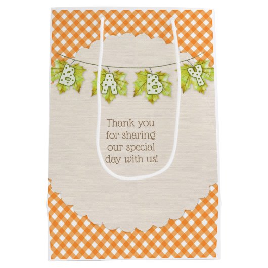 Herfst Plaid Teddy Bear Pompoenbladeren Medium Cadeauzakje (Achterkant)