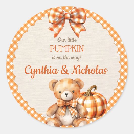 Herfst Plaid Teddy Bear Pompoenbladeren Ronde Sticker (Voorkant)