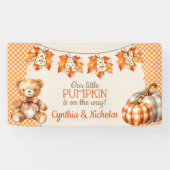 Herfst Plaid Teddy Bear Pompoenbladeren Spandoek (Horizontaal)