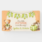 Herfst Plaid Teddy Bear Pompoenbladeren Spandoek (Horizontaal)