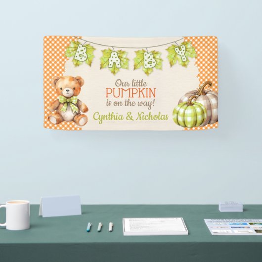 Herfst Plaid Teddy Bear Pompoenbladeren Spandoek (Beurs)