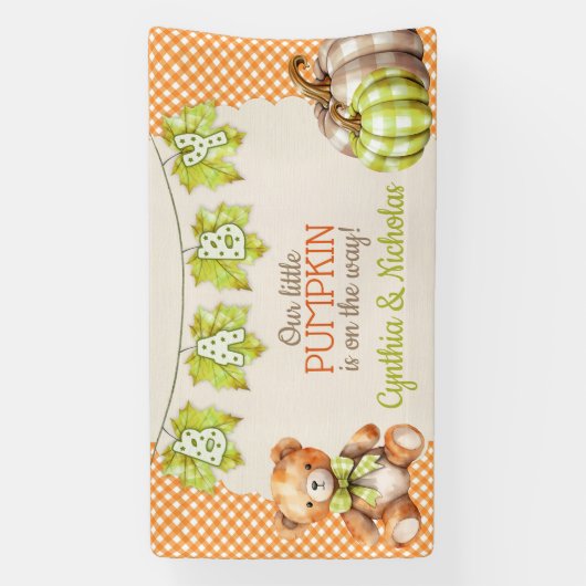 Herfst Plaid Teddy Bear Pompoenbladeren Spandoek (Verticaal)