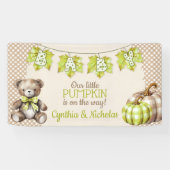 Herfst Plaid Teddy Bear Pompoenbladeren Spandoek (Horizontaal)