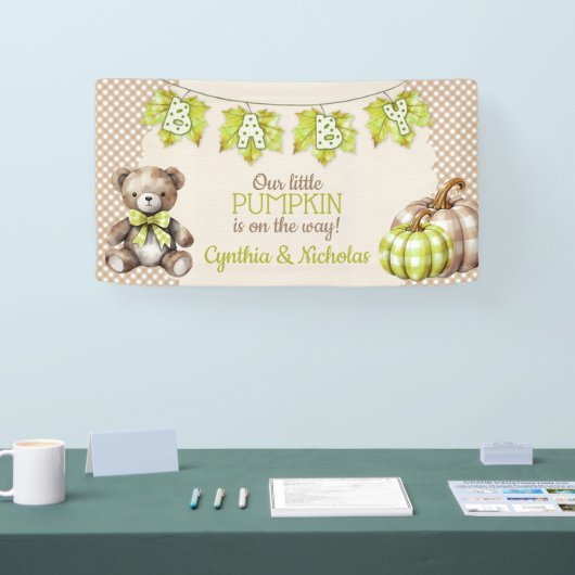 Herfst Plaid Teddy Bear Pompoenbladeren Spandoek (Beurs)