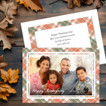 Herfst Plaid Thanksgiving Foto Flat Holiday Kaart