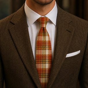 Herfst Plaid  Warm Oranje & Roest  Stropdas