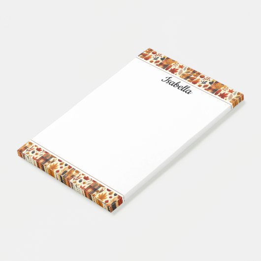 Herfst plaids, eikels, esdoorn bladeren kleurrijk post-it® notes (Schuin)