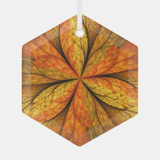 Herfst Plant, modern Abstract fractal kunstblad Glas Ornament (Voorkant)