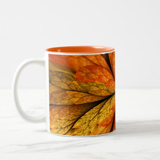 Herfst Plant, modern Abstract fractal kunstblad Tweekleurige Koffiemok (Links)