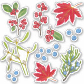 Herfst Planten Bladeren Bessen Botanische Feestdag Sticker (Voorkant)