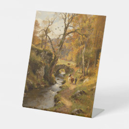 Herfst Plattelandstroom Koeiekudde Olieverfschilde Reclamebord Met Voetstuk