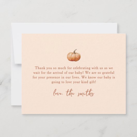 Herfst pllaid een beetje pompoen Baby shower plat Bedankkaart (Achterkant)