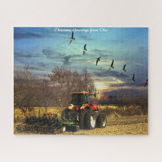 Herfst Ploeg Tractor Ohio.Kerstgroeten Legpuzzel (Horizontaal)