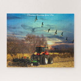 Herfst Ploeg Tractor Ohio.Kerstgroeten Legpuzzel