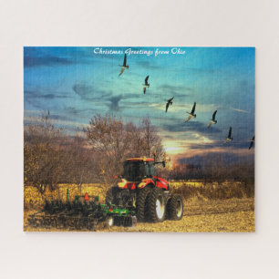 Herfst Ploeg Tractor Ohio.Kerstgroeten Legpuzzel