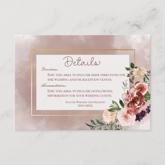 Herfst Plum Bloemen Boeket Bruiloft Details Informatiekaartje (Voorkant)