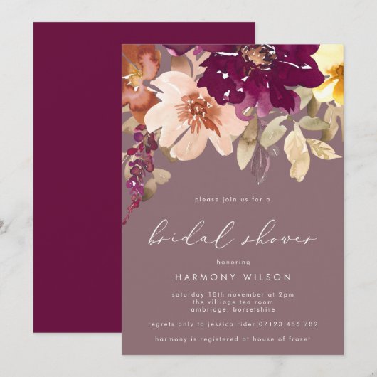 Herfst Plum Waterverf Floral Vrijgezellenfeest Kaart (Voorkant / Achterkant)