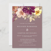 Herfst Plum Waterverf Floral Wedding Kaart (Voorkant)