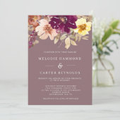 Herfst Plum Waterverf Floral Wedding Kaart (Staand voorkant)