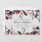 Herfst Plum Wedding Save the Date Waterverf Boho Kaart (Voorkant)