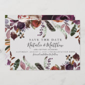 Herfst Plum Wedding Save the Date Waterverf Boho Kaart (Voorkant / Achterkant)